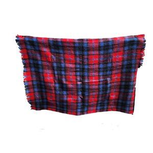 Vintage Montrose 100% Mohair Wool Blanket Red Blue Plaid Scotland 65x45